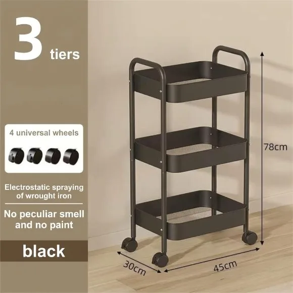 3-Tier Metal Cart Lockable Wheels Salon Trolley Heavy-Duty Frame