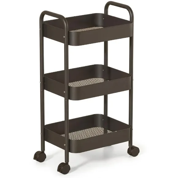 3-Tier Metal Cart Lockable Wheels Salon Trolley Heavy-Duty Frame