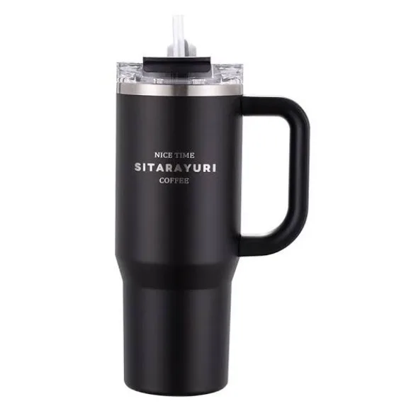 304 Stainless Steel Insulated 900ml Thermal Coffee Car Cup Tumbler With Handle Straw