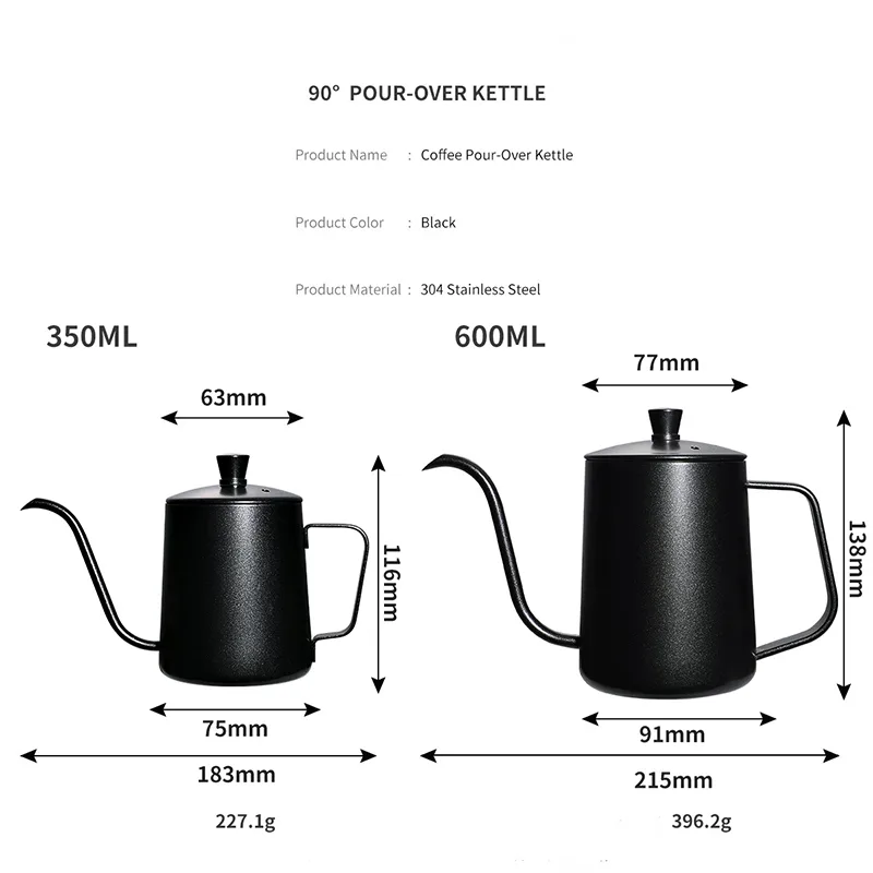 600ML Drip Kettle Coffee Tea Pot Non-stick Coating Food Grade Stainless Steel Gooseneck Thin Mouth Coffee Drip Kettle