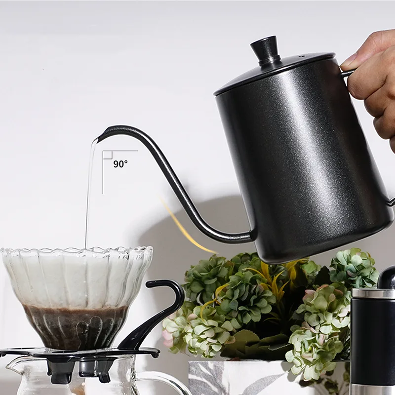 600ML Drip Kettle Coffee Tea Pot Non-stick Coating Food Grade Stainless Steel Gooseneck Thin Mouth Coffee Drip Kettle