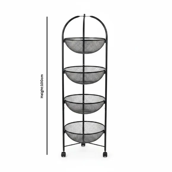 3 & 4-Tier Metal Mesh Rack with Wheels Black