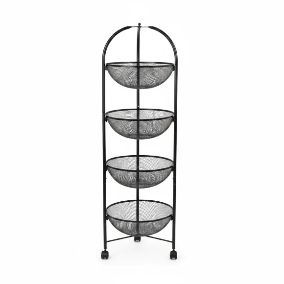 3 & 4-Tier Metal Mesh Rack with Wheels Black