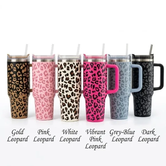 40oz Stainless Steel Insulated Tumbler With Handle  Leopard Print