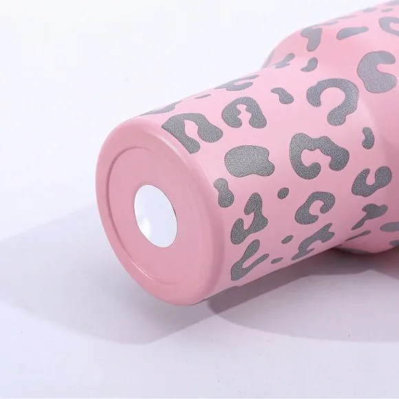 40oz Stainless Steel Insulated Tumbler With Handle  Leopard Print