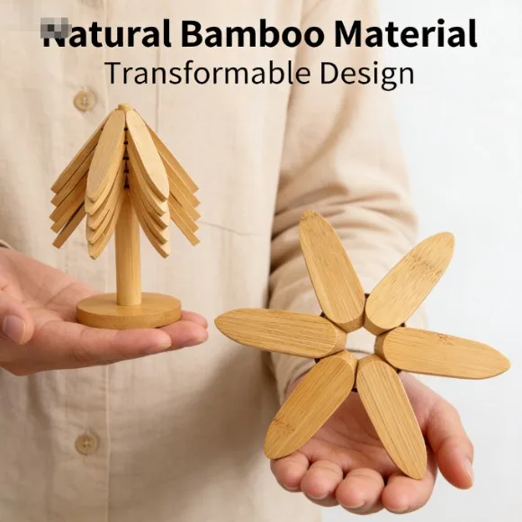 4pcs Set Tree Shape Natural Wooden Tree Coaster Folding Heat Resistant Wood Trivets Dishes Mats