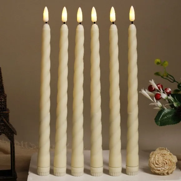 6 Pack 11 Inch 3D Flickering LED Taper Candle Light Battery Operated Spiral Candle Lamp for Table Decoration, 28cm