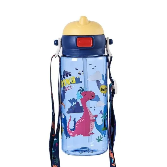 600ml Children's Straw Cup Cute Cartoon Summer Portable Strap Student Water Bottle Plastic thumbnail 5
