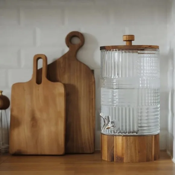 6L Glass Dispenser with Wooden Lid and Stand Premium Beverage Server for Parties and Home Bars thumbnail 4