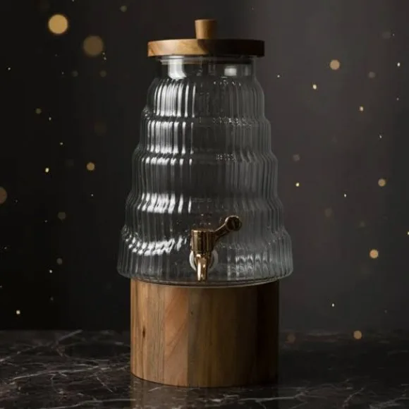 6L Glass Dispenser with Wooden Lid and Stand Premium Beverage Server for Parties and Home Bars thumbnail 5