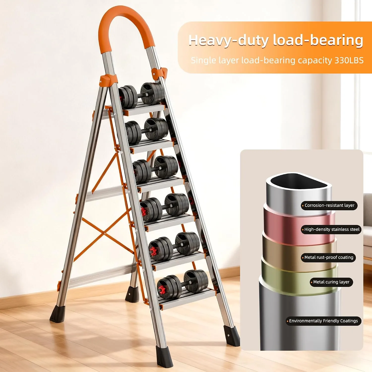 7 Step Foldable Ladder Stainless Steel