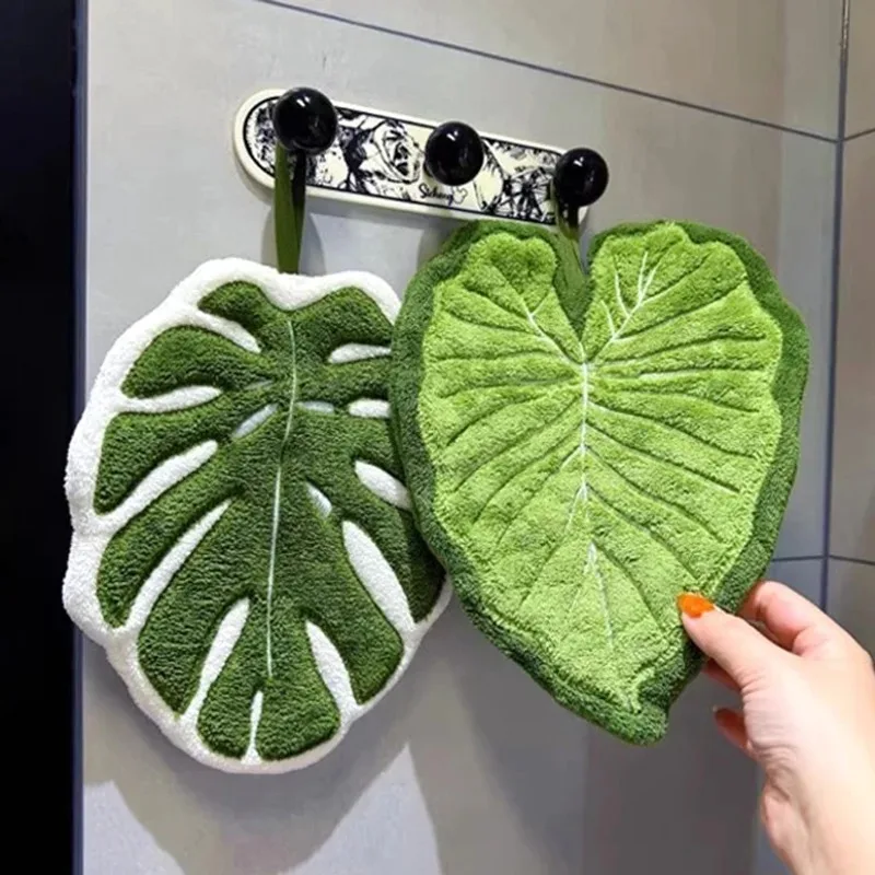 Plant Leaf Hand Towel Hanging Cleaning Cloth Kitchen Bathroom Towel