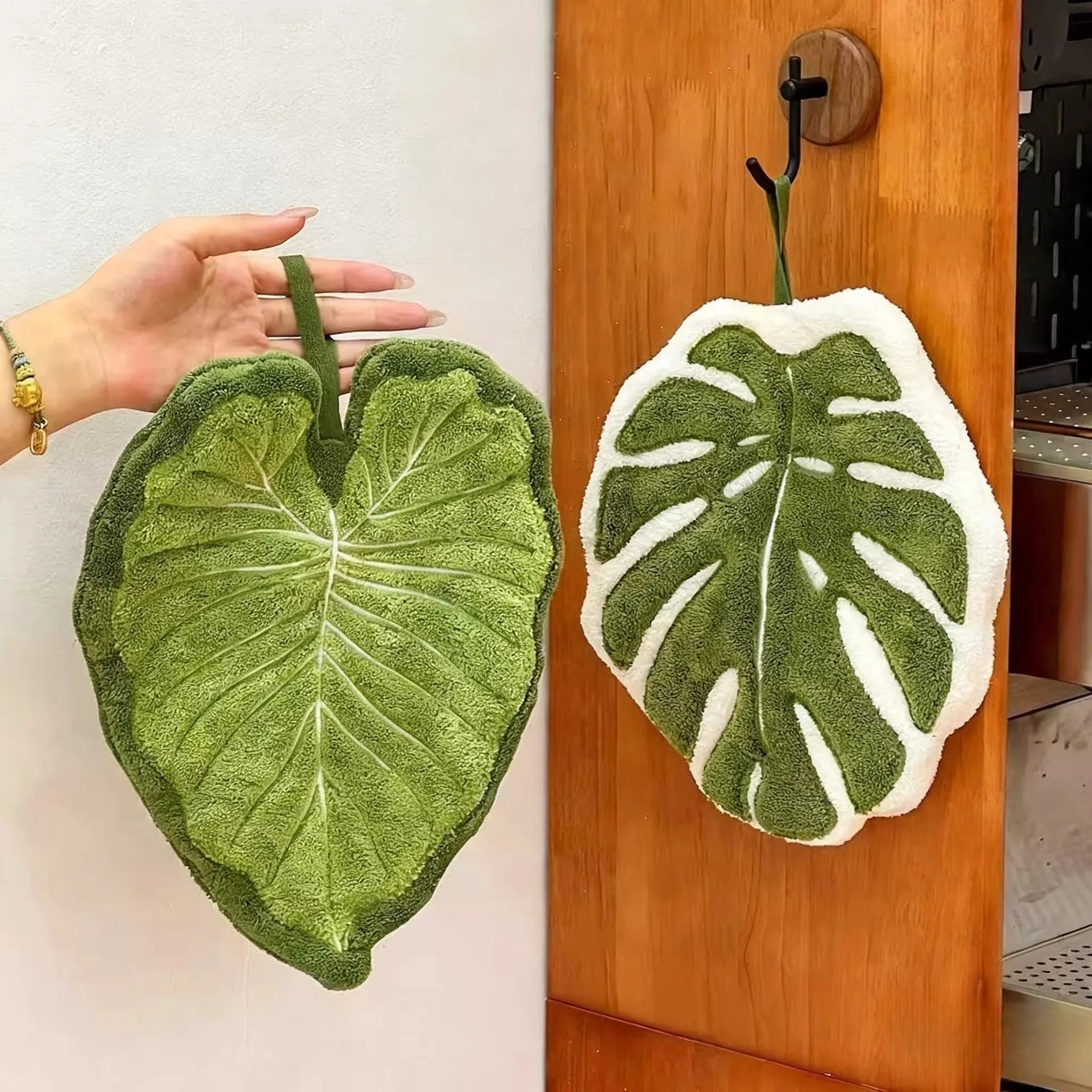 Plant Leaf Hand Towel Hanging Cleaning Cloth Kitchen Bathroom Towel