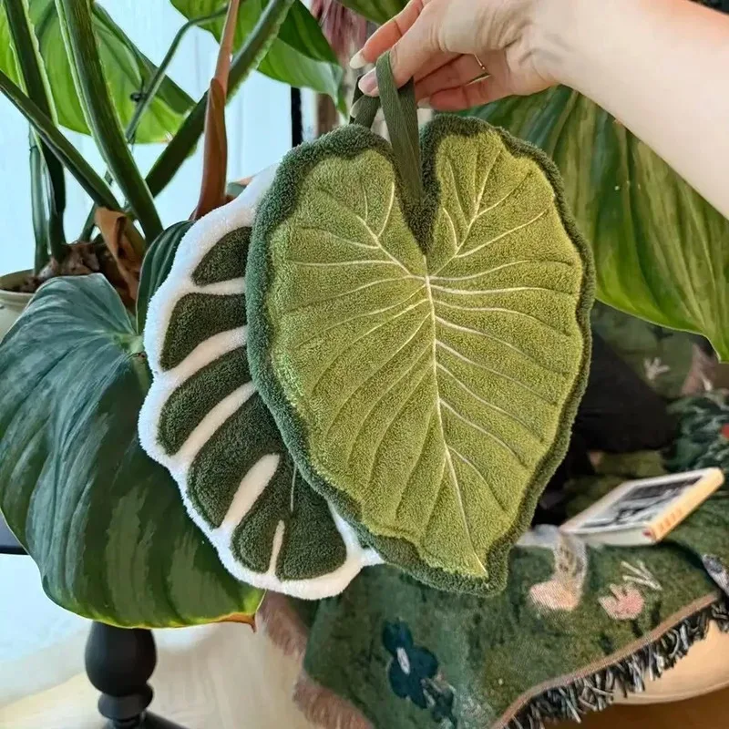 Plant Leaf Hand Towel Hanging Cleaning Cloth Kitchen Bathroom Towel