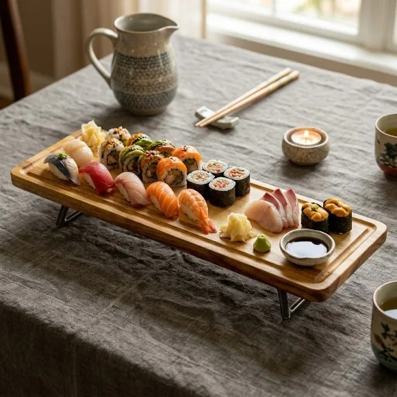 Acacia Wood Sushi Serving Board Handmade Japanese Style Cheese Platter