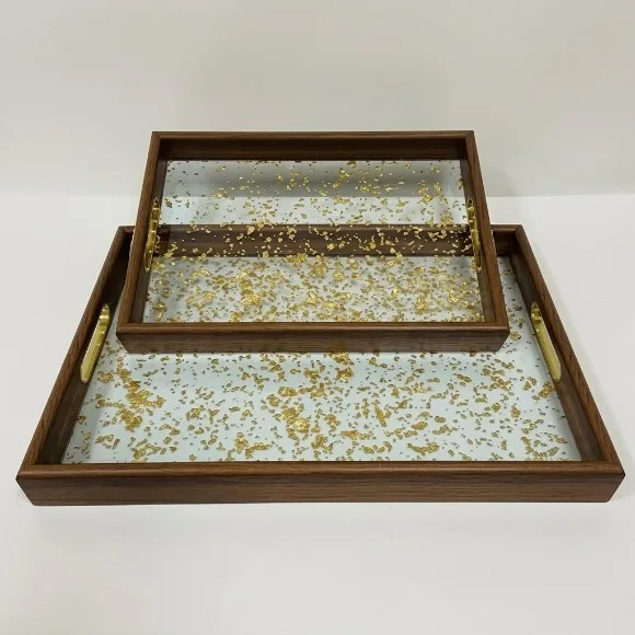 Acrylic High Quality Imported Serving & Decorative Tray Set Wooden 2-Pcs