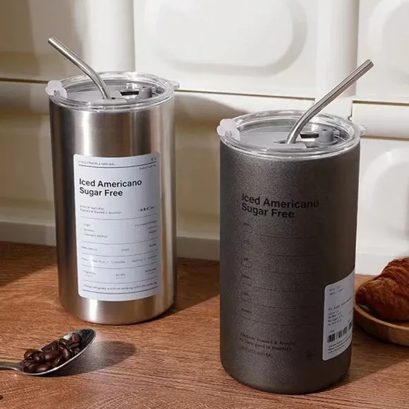 American Scotch Free Stainless Steel Casual Travel Coffee Tumbler Mug with Straw - 900ml