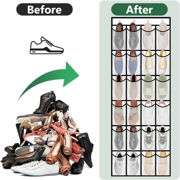 AUAUY Over The Door Shoe Rack, 24 Large Mesh Pockets