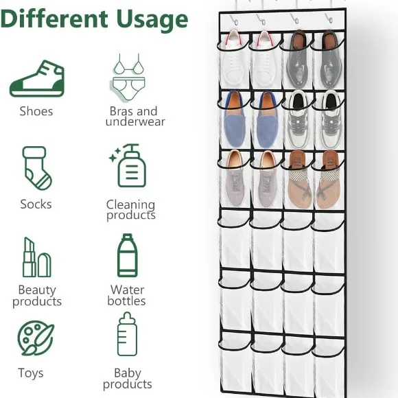 AUAUY Over The Door Shoe Rack, 24 Large Mesh Pockets
