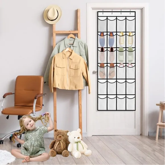 AUAUY Over The Door Shoe Rack, 24 Large Mesh Pockets