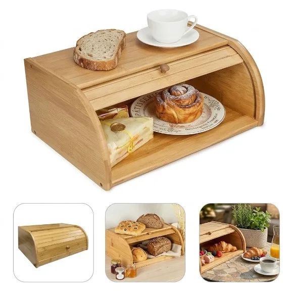 Bamboo Bread Box Rolltop 16 Inch