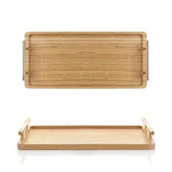 Bamboo Oblong Tray Natural Gold Handles