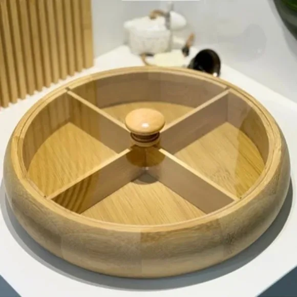 Bamboo Round Sweets and Nuts 4 Compartments Dry Fruit Tray