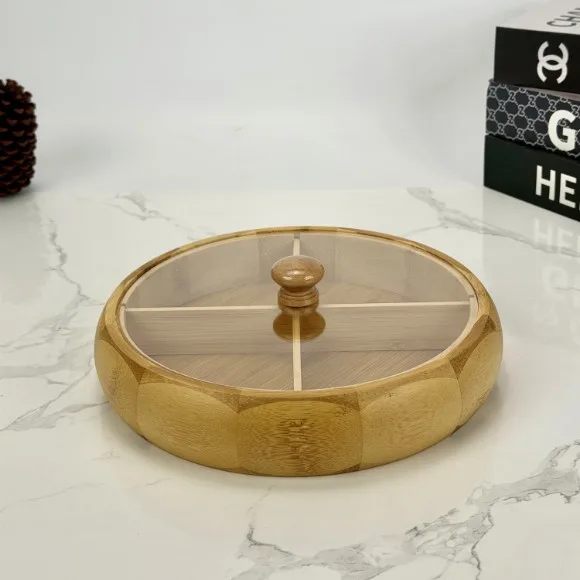 Bamboo Round Sweets and Nuts 4 Compartments Dry Fruit Tray