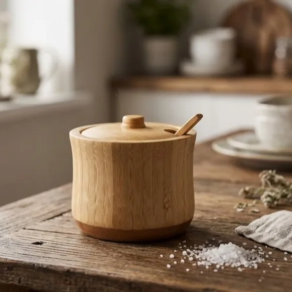 Bamboo Sugar & Spice Jars Kitchen Spice Storage Jars