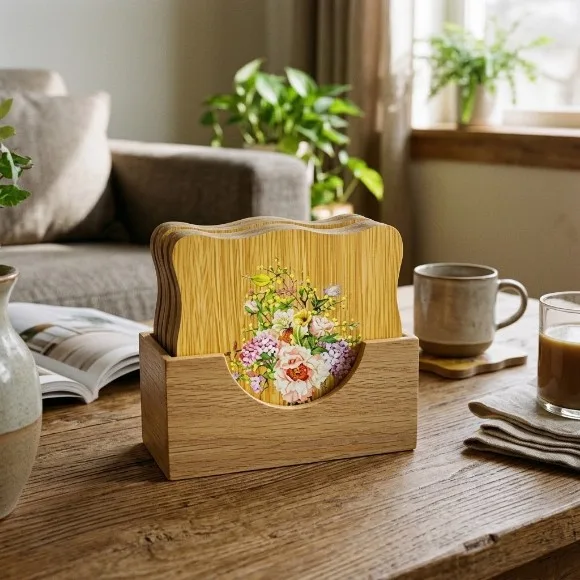 Bamboo Tea Coaster with Stand BK2