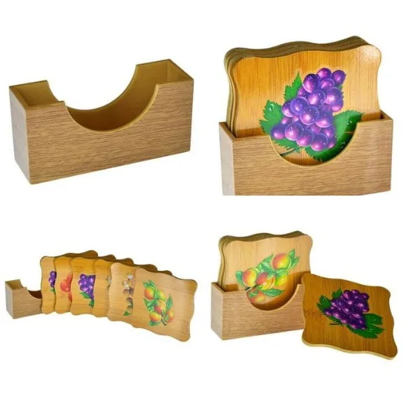 Bamboo Wooden Natural Washable Tea Mates with Stand - 6 Pcs