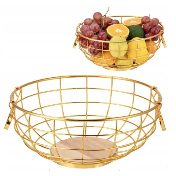 Basket for Fruits and Vegetables Golden Bowl Elegant Metal Functional Basket