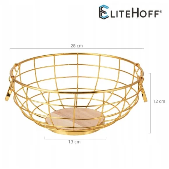 Basket for Fruits and Vegetables Golden Bowl Elegant Metal Functional Basket
