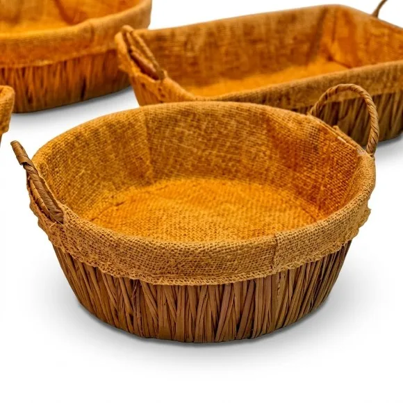 Rustic Handcrafted Tabletop Basket Set with Jute Lining with Febric Cover