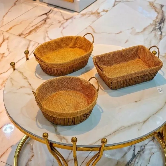 Rustic Handcrafted Tabletop Basket Set with Jute Lining with Febric Cover
