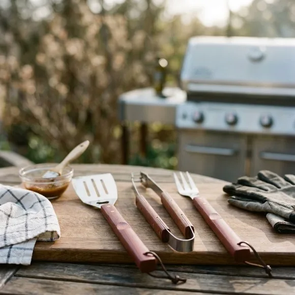 BBQ Tool Set with Wooden Handle - 3pcs