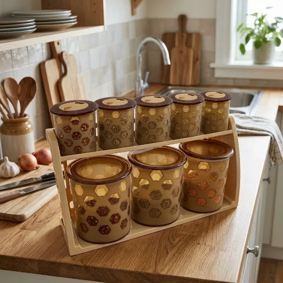 Bita Jars Set Wall Mounted Stand 9 Pcs Set Round