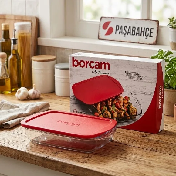 Pasabahce Borcam Square Tray With Lid Ovenware Glassware Dish 15.74 X 9.84 Inch