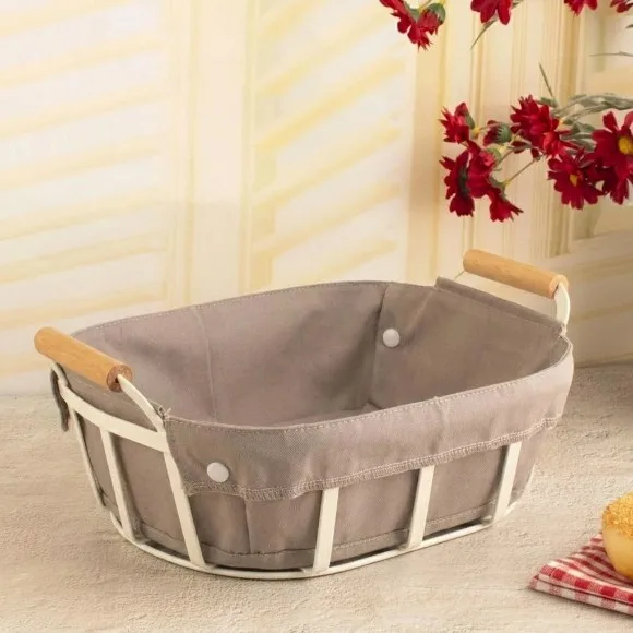 Bread Basket with Removable Fabric Liner Wooden Handles