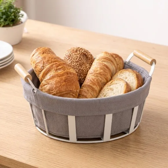 Bread Basket with Removable Fabric Liner Wooden Handles
