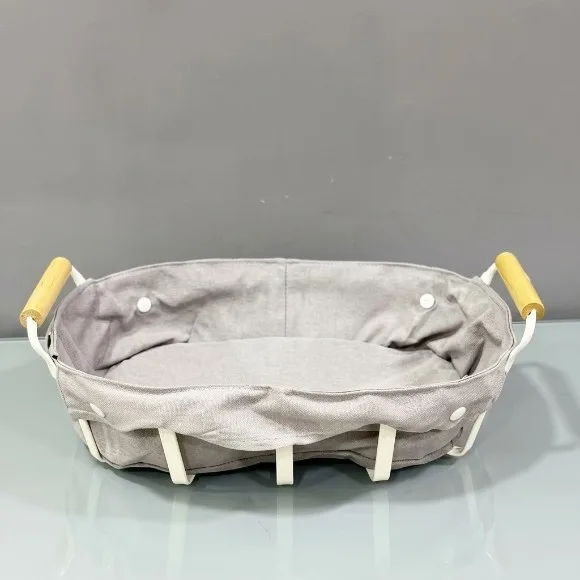 Bread Basket with Removable Fabric Liner Wooden Handles