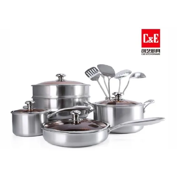 C&E Kitchenware Honeycomb Laser Coated Stainless Steel Cookware Set 15 - Piece
