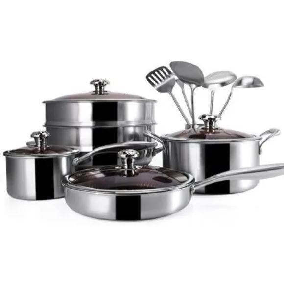 C&E Kitchenware Honeycomb Laser Coated Stainless Steel Cookware Set 15 - Piece