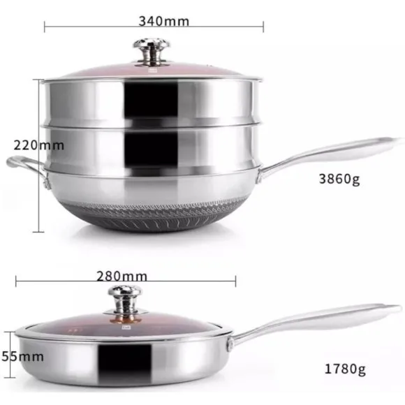 C&E Kitchenware Honeycomb Laser Coated Stainless Steel Cookware Set 15 - Piece