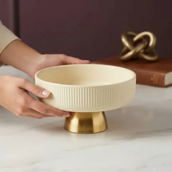Ceramic Serving Bowl With Golden Foot