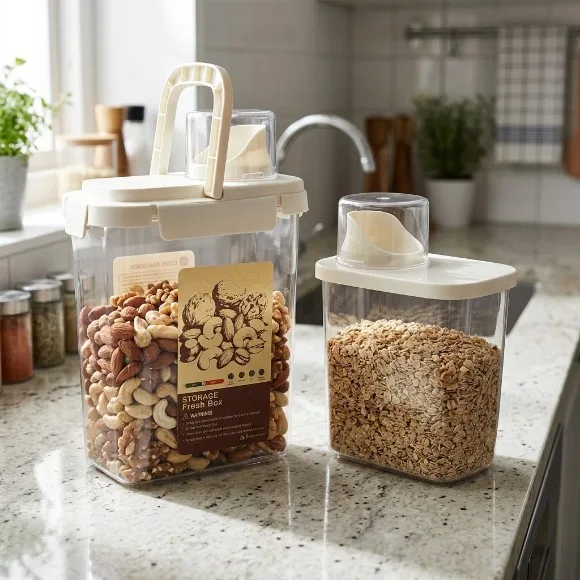 Cereal Plastic Container with Lid Handle 800ml 1500ml Set of 2