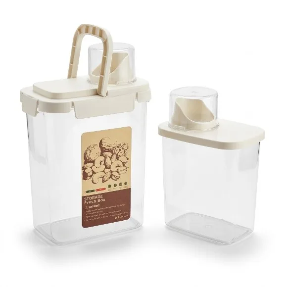 Cereal Plastic Container with Lid Handle 800ml 1500ml Set of 2