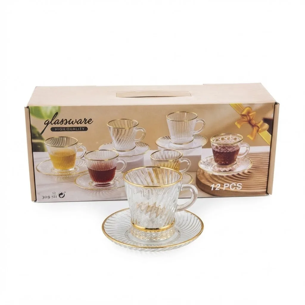 Elegant Cup and Saucer Set Gold Rim 6-Piece