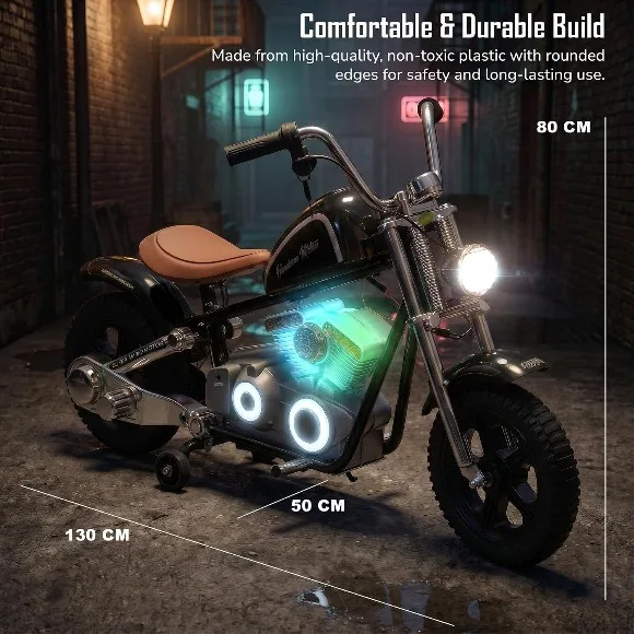 ChopperX Battery Operated Bike for Kids with Adjustable Seats Rechargeable Ride on Toy with LED Lights USB & Music Electric Big Bike