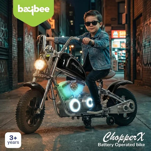 ChopperX Battery Operated Bike for Kids with Adjustable Seats Rechargeable Ride on Toy with LED Lights USB & Music Electric Big Bike